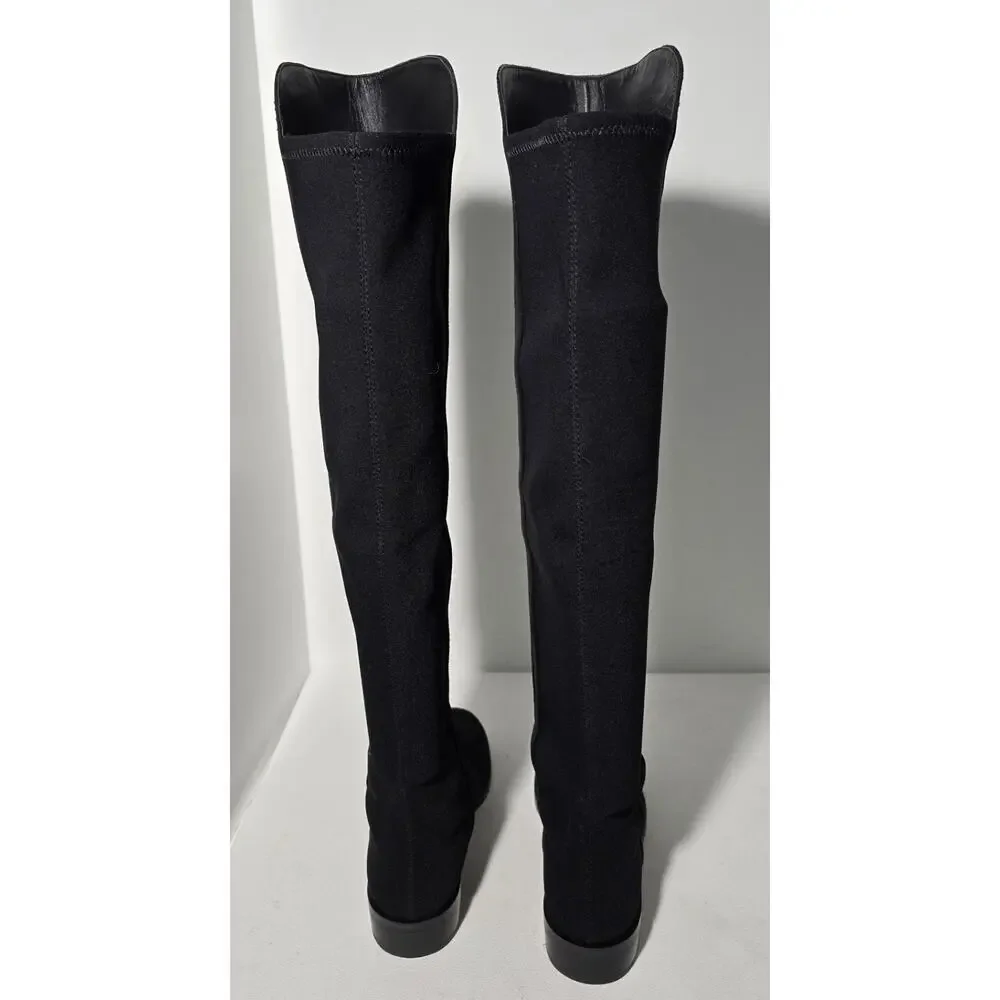 Stuart Weitzman Keelan City Black Suede Microstretch knee Boots w/Logo Sz 9 B